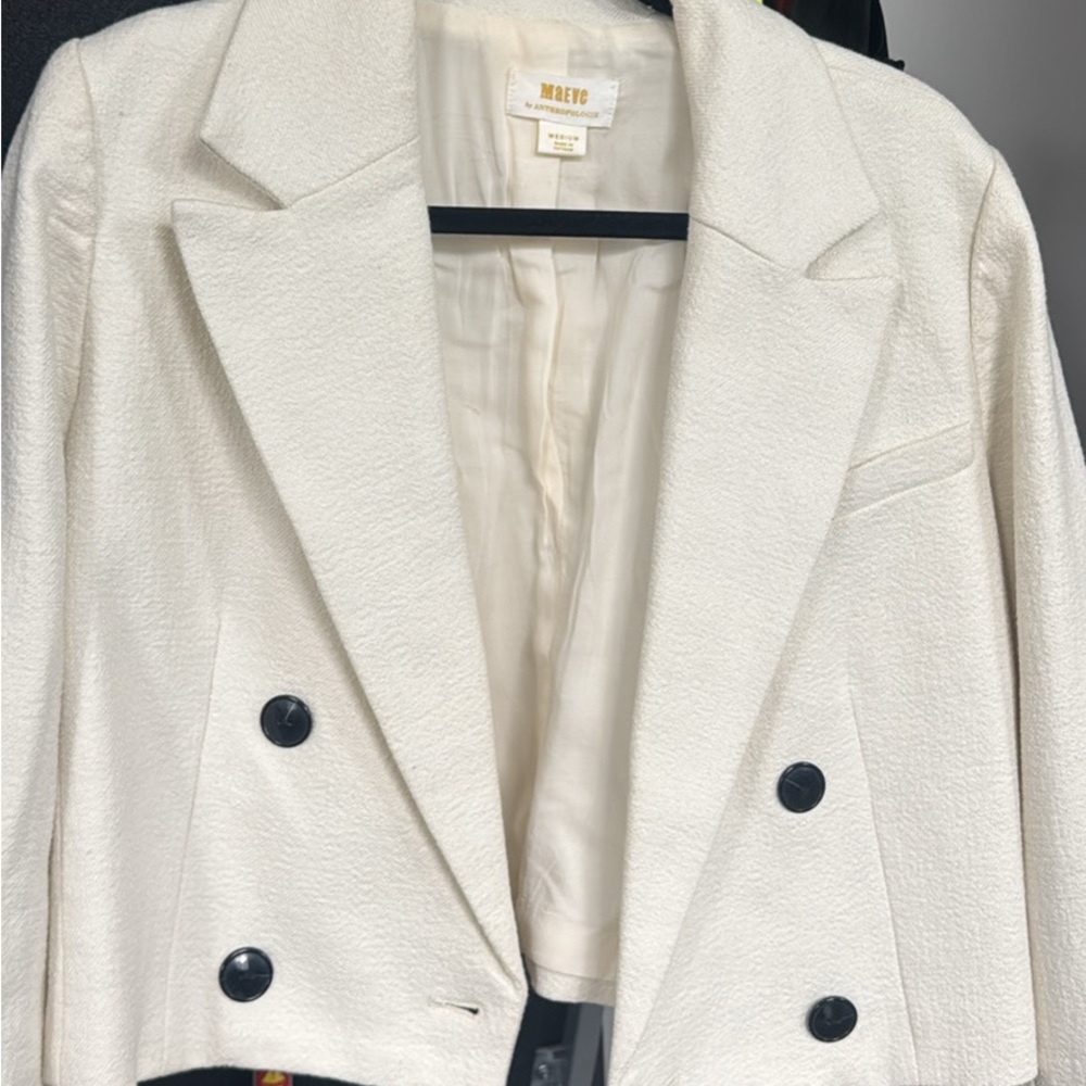 Anthropologie Women's Cream Double-Breasted Blazer